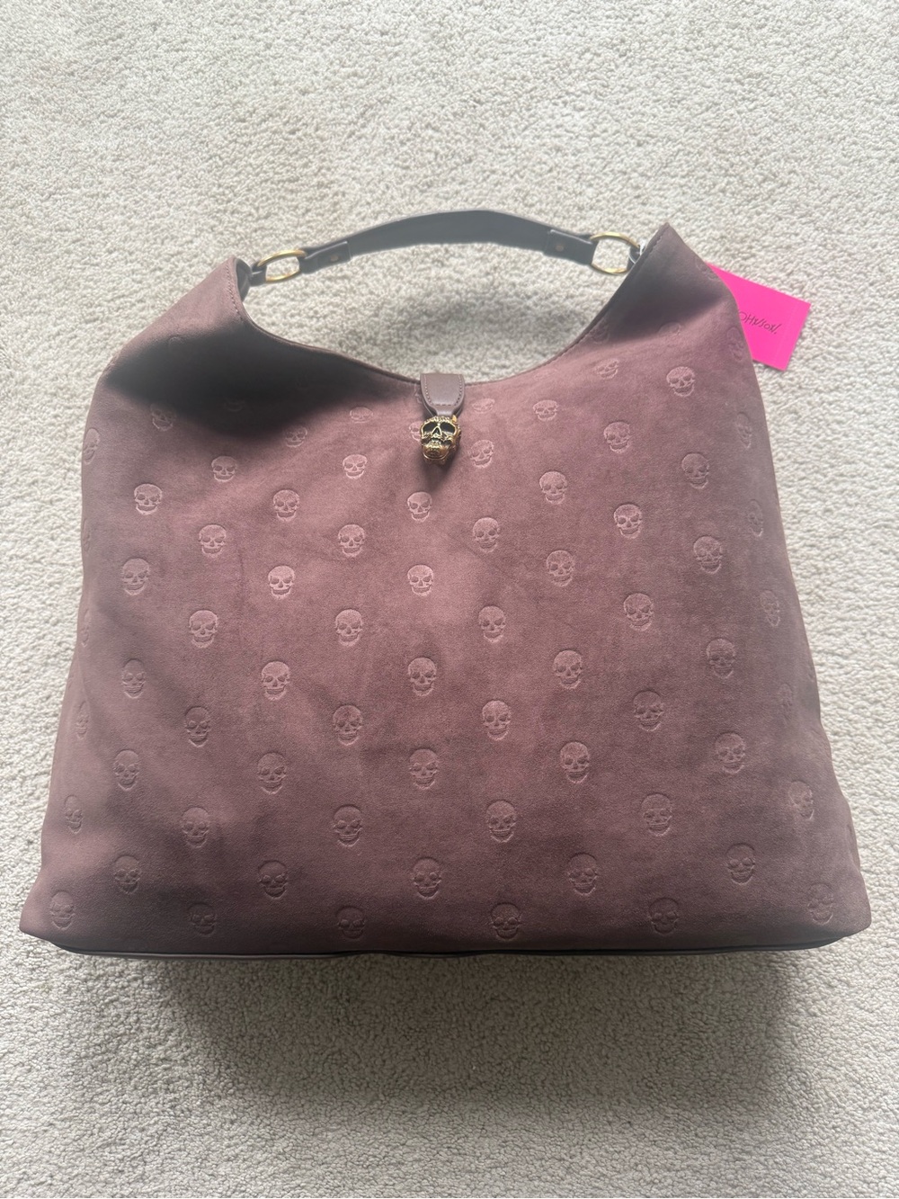 Betsey Johnson ( rare color ) Brown Suede Skull-Embossed Hobo Bag